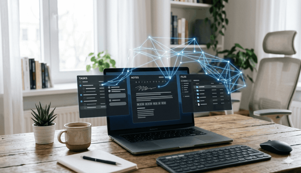 связь задач, заметок и файлов в единой системе работы